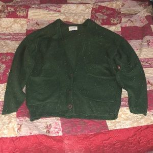 Long Sleeve 3 Button Sweater Dark Green w/white Specks size XS